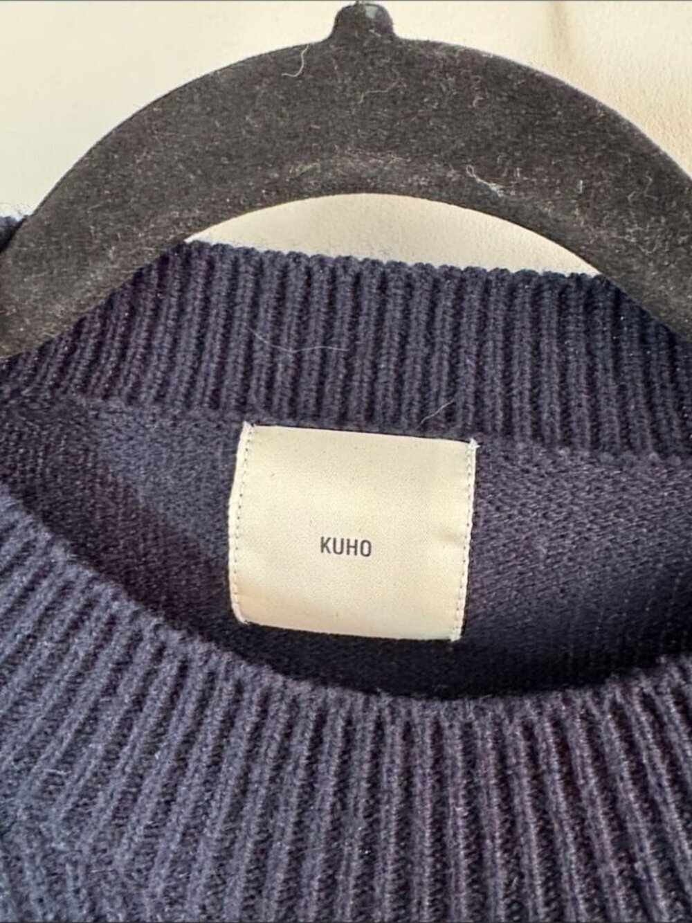 KUHO 100% Wool Navy Rib Knit Sweater Tunic Small Quiet Luxury Minimalist Chic - Picture 6 of 15